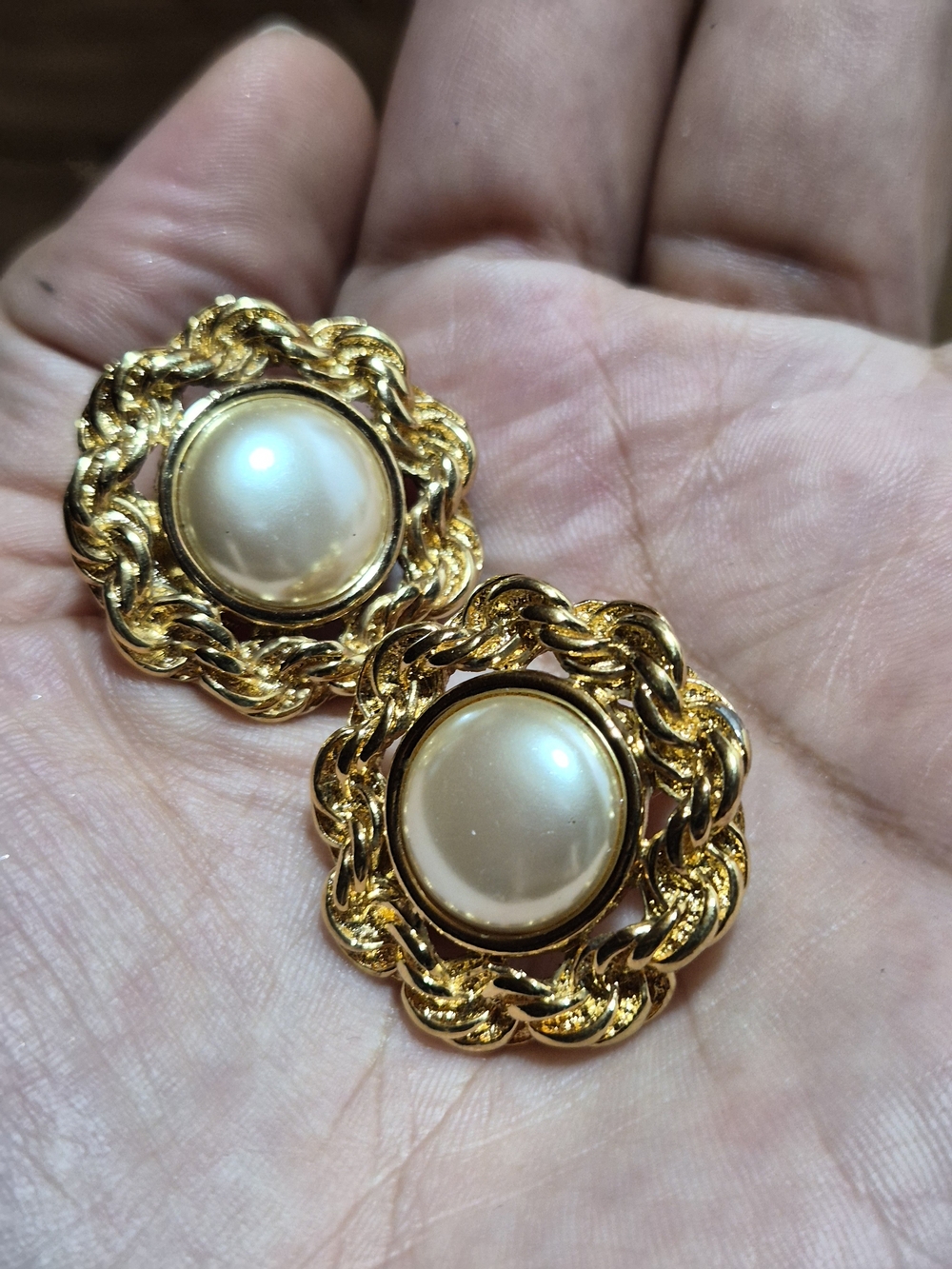 Monet Gold-Tone Braided Pearl Button Earrings - Picture 2 of 5
